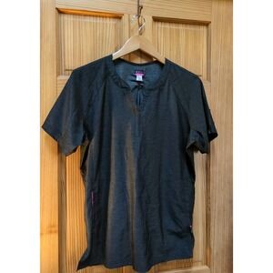 Koi Lite Stretch Heather Charcoal Scrub Top V Split Neck Style 1035 Size Large